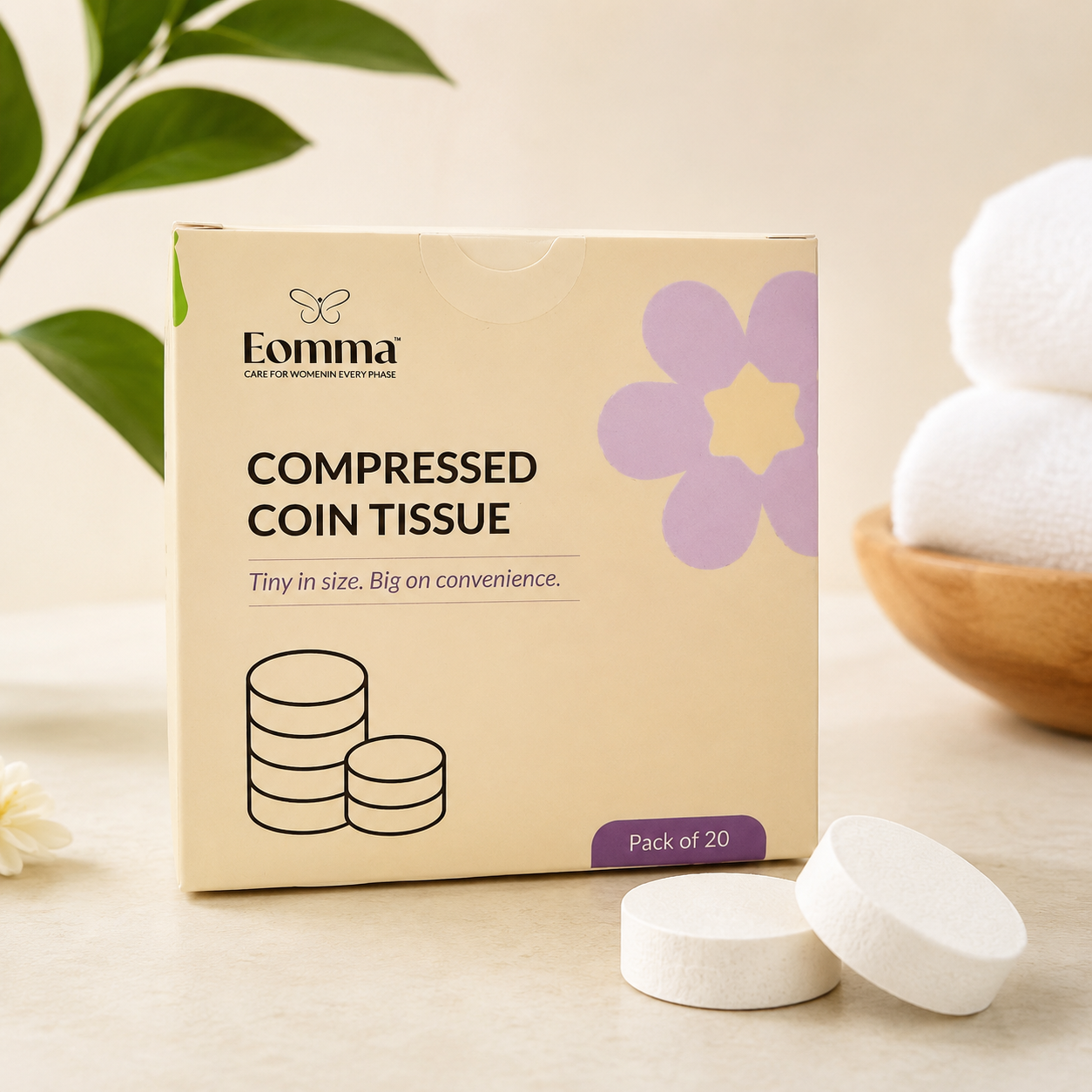 EOMMA Compressed Coin Tissues – Pack of 20