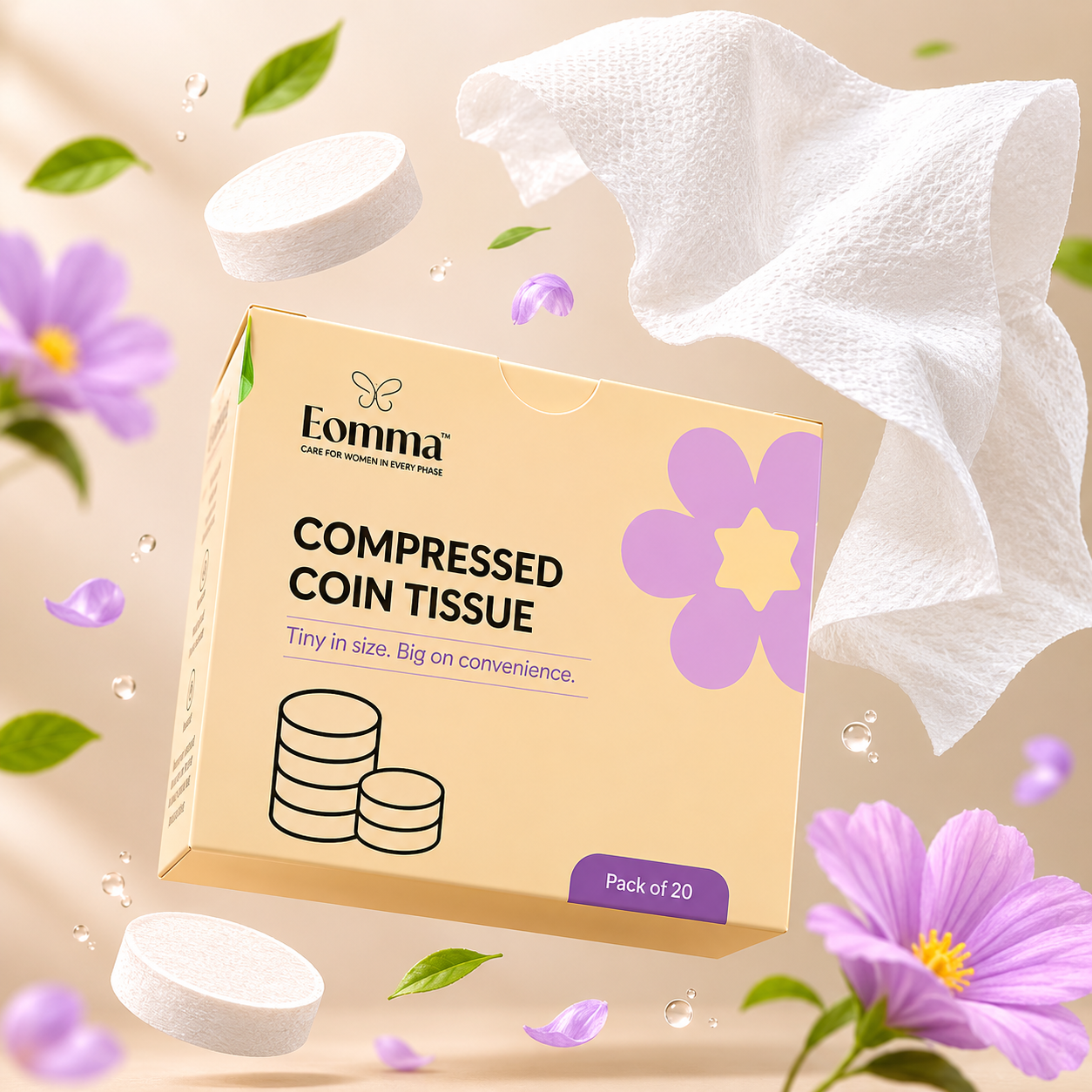 EOMMA Compressed Coin Tissues – Pack of 20